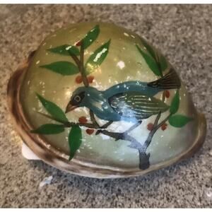Hand Painted Cowrie Seashell Blue Bird Art India Ocean Nautical Paint Chips